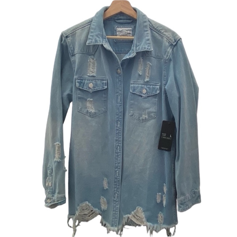 American Bazi Light Wash Distressed Denim Jacket